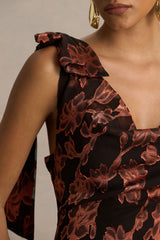 Mar | Black And Rust Cowl-Neck Maxi Dress With Bow Detail