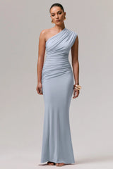Mardi | Powder Blue Asymmetric Maxi Dress With Ruching
