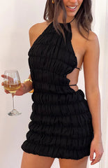 Amory Black Halter Party Mini Dress