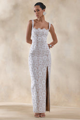 Zarisse | White Lace Square-Neck Maxi Dress
