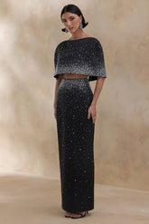 Fabiana | Black Hand-Embellished Maxi Skirt