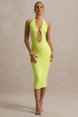 Anaisa | Lime Green Plunge Halter-Neck Midi Dress