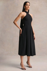 Rhode | Black Halter-Neck Midi Dress