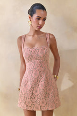 Orelisse | Coral Lace Square-Neck Mini Dress