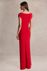 Petronia | Red V-Neck Maxi Dress With Wrap-Detail