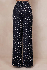 Seloria | Black & White Satin Polka Dot Wide-Leg Trouser