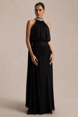 Marie | Black Halter-Neck Maxi Dress With Embellished Detailing