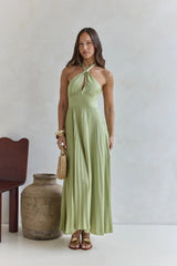 Perfect In Plisse Halter Maxi Dress Green