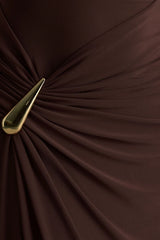 Fiora | Brown Wide-Neck Maxi Dress With Gathered Detail