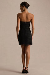 Kerry | Black Lace Bandeau Mini Dress With Bow-Detail