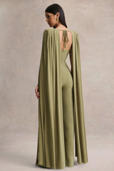 Labina | Green Plunge-Neck Jumpsuit With Cape-Sleeves