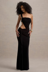 Giovanna | Black Asymmetric Maxi Dress With Wrap Skirt