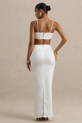 Rosita | White Ruched Maxi Skirt