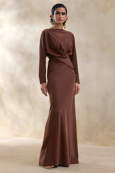 Elaria | Brown Satin Maxi-Skirt