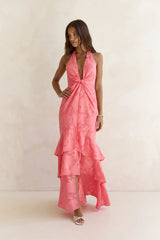 Heartbeat Haze Halter Maxi Dress Coral Orange