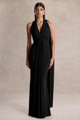 Roselani | Black Halter-Neck Maxi Dress With Open-Back