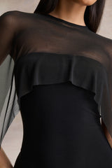 Filippa | Black Crew-Neck Midi Dress With Sheer Cape-Sleeves