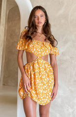 Alyssa Orange Floral Ruffle Mini Dress
