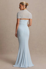 Dome | Powder Blue Square-Neck Mesh-Sleeve Maternity Maxi Dress