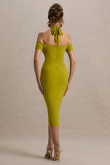 Selvina | Green Cut-Out Halter-Neck Midi Dress