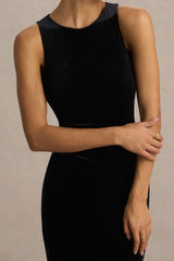 Pippa | Black Velvet Crew-Neck Mermaid Maxi Dress