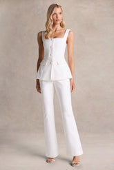 Aceline | White Square-Neck Tailored Jumpsuit