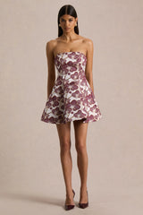 Federica | Burgundy And Gold Jacquard Bandeau A-Line Mini Dress