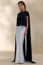Aetheria | Black Satin High-Neck Top With Cape