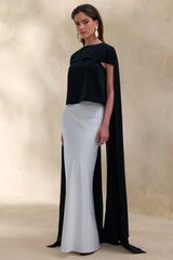 Aetheria | Black Satin High-Neck Top With Cape