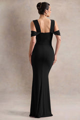 Amoura | Black Square-Neck Draped Wrap Maxi Dress