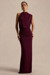 Umaira | Burgundy High-Neck Maxi Dress