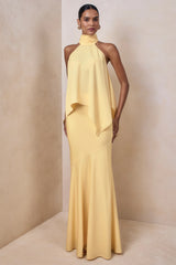 Vayla | Lemon Satin Asymmetric Drop-Waist Maxi Skirt