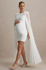 Charlene | White High-Neck Maternity Mini Dress With Mesh Cape