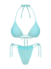 Jenner Tie Side Ruched Bikini Bottoms Aqua Glitter