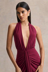 Lesley | Burgundy Plunge-Neck Maxi Dress