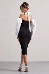 Couture Client | Black Halter-Neck Puff Sleeve Midi Dress