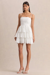 Winona | White Lace Square-Neck Mini Dress With Ruffled Detailing
