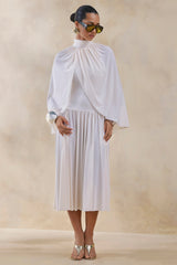 Honora | Cream High-Neck Maxi Dress With Cape-Sleeves