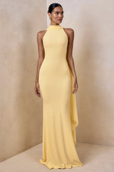 Cordy | Lemon High-Neck Maxi Dress With Cape
