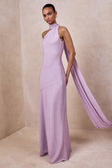 Cara | Lilac Satin High-Neck Maxi Dress