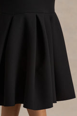 Liberty | Black High Neck Mermaid Midi Dress With Ruffling Detail