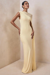Mirelle | Lemon Boat-Neck Maxi Dress With Cape-Sleeve