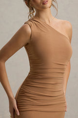 Dalarie | Brown One-Shoulder Gathered Maxi Dress