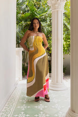 Tropical Daze Strapless Maxi Dress Green