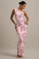 Dalarie | Pink Floral Print One-Shoulder Gathered Maxi Dress