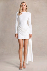 Florecita | White Embellished Lace Mini Dress With Sash Detail
