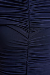 Azaria | Navy High-Neck Maxi Dress With Ruched Detailing