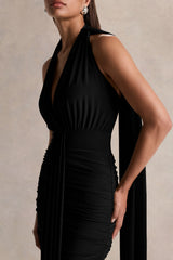 Roselani | Black Halter-Neck Maxi Dress With Open-Back