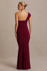 Mila | Burgundy Asymmetric-Neck Maternity Maxi Dress