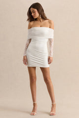 Incantelle | White Bardot-Neck Mini Dress